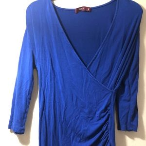 Blue wrap surplice top stretchy